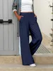 Women's Pants Capris Womens Fashion Elastic Waist Wide Leg Length Trousers Pocket Casual Solid Loose Womens Full Matching Pants New Y240422