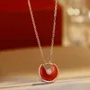 High Quality Luxury Necklace 18k gold plated amulet necklace for women inlaid with white red and black agate circular pendant collarbone chain