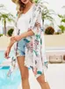 Основные повседневные платья летние прикрытие женщин с цветочным принтом Boho Beach Swicwear Cardigan Holiday Covers Covers Tassels Thin Hawaii Resort Wear Kimono 240419