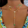 Necklaces 2024 Summer New Arrived Candy Enamel Heart Charm Choker Chain Long Y Lariat Necklaces For Sexy Women Girl Party Wedding Jewelry