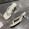 Slippers Square Toe Women Flip Flops Shoes Sandals الفاخرة 2024 Mid Heels Summer Pumps Dress Slides Mujer Slides