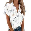 Camicette da donna camicia camicetta stampa floreale bottone corta manica corta casual di moda per le vacanze colletti in forma estiva 2024