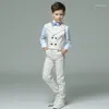 Kledingsets Kinderen Witte zomerpography Pak Kids Vest Shirt Pants Bowtie School Uniform Teenager Boys Graduation Performance kostuum
