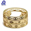 Lucky Eye Micro Pave Zircon Fatima Hand Turkish Evil Bangle Gold Color Copper Open for Women Girls Smycken BE220 210918276X