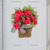 Flores decorativas Puerta delantera Cesta colgando Corona de bienvenida Artificial Welcome Spring para Balcón de Patio Avaloramiento de la casa fuera de las vacaciones