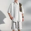 Men's Tracksuits Summer Hawaiian Print Sets Men Casual Shirt Shorts Fashion 2 Piece Set Loose Trachsuit Streetwear Turn Down Collar Sports