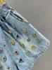 Dames jeans dames denim shorts elastische taille gouden rand gekleurde diamanten losse wijd been kort 2024 zomer mode 29L2003