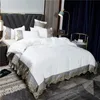 Princess style big lace side bed on fourpiece set washed ice silk skirt white bedspread 240420