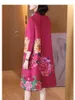 Robes décontractées de style chinois imprimé floral miyake robe plissée printemps et d'été haut de gamme rétro en vrac cheongsam