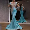 Casual Dresses 2024 Daily Light Blue Fishtail Dress Banquet Long Sargent Thin Temperament Evening Woman