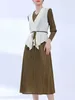 Casual Dresses Lanmrem Patchwork Pleated Dress for Women V Neck LongeChes Color Block Belt Ladies Clothes Design 32A331