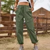 Pantaloni da donna Soild cargo pantaloni per donne pieghe per piedi raggruppati con cinturini sciolti e strisce sportivi pantaloni leggeri ropa mujer