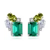 Emerald Gemstone Stud -oorbellen S925 Zilveren glanzende zirkoon oorbellen Europees Temperament Niche Design Jewelry294Q