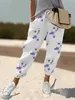 여성용 바지 Capris Womens 여름과 봄 미디 면적 주름 헴 레트로 대형 캐주얼 파티 세련된 느슨한 줄무늬 포켓 바지 Y240422