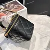 Leather Handle Women Designer Makeup Bag with Mirror Portable Zipper Cosmetic Case Purse Gold Hardware Matelasse Chain Luxury Shoulder Cross Handbag 16.5x10cm