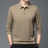 Spring Mens Thaffle Waffle Solid Polo Necl Long Sleeve Pullover T-shirt Automne Fashion Splicing Buttons Casual Casual Vololy Top 240418