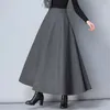 Mulheres de inverno Salia de lã longa Moda de altura Saias de lã básicas feminino Casual espesso e elástico A-line Saias maxi o839 240408