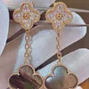 Designer Brand Fashion Four Leaf Clover Grey Shell Diamond Rose Gold Earrings Van 925 Silver Star samma stil smycken