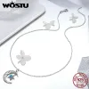 Necklaces WOSTU Real 925 Sterling Silver Shining Moon Star Necklace Blue Round CZ Stone Pendant For Women Engagement Party Jewelry CQN278