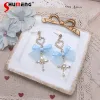 Orecchini fatti a mano giapponese dolce ragazza di bellezza orecchini perle kawaii donna carina amore cross cross rhinestone blu blu clip auricolare