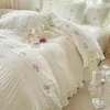 Sängkläder set comforter prinsessa barn flickor koreansk stil Seersucker Set Ruffled duvet täcker lakan linne 2m