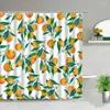 Cortinas de chuveiro Summer Fruit amarelo padrão laranja padrão exótico de flor verde deixa banheiro tela impermeabilizada cortina de suspensão à prova d'água