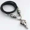 Necklaces Viking Crow Skull Pendant Necklace Stainless Steel Crow Head Braided Leather Chain Nordic Men's Jewelry Festival Daily Wear