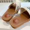 Famous Designer Sandals Women Wooden Sole Leather Printed Beach Shoes Summer Fashion Flats, Outdoor Leisure Alphabet Embroidered Flip-flops Canvas Slippers