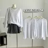T-shirts pour femmes T-shirt à manches longues en coton blanc coréen et à manches longues en coton blanc chevauché
