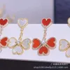 Designer charm High version Van Four Leaf Grass Earrings for Womens New Heart shaped Love 18K Rose Gold Tassel jewelry