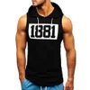 Tabbure de sport Hommes Fitness Muscle Imprimé sans manches Sans manches de la poche à capuche Corbeau d'été serré pour vêtements 240412