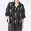 Men's Casual Shirts Fashion Pattern Print Mens Spring Short Sleeve Buttoned Turn-down Collar Shirt For Men Clothing Cardigans 2024