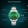 Top Man Automatic Watch 316L Stainless Steel Men Mechanical Wristwatches Waterproof Luminous Date Green Watch For Men With Box