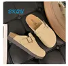 Casual Shoes Bkqu Brand 2024 Summer Trend Thick Sole Women's Clogs Muller Suede Wood Rubber Kawaii