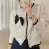 Women's Knits Autumn Women Patchwork Fashion Cardigan Sweet O-neck Bow Y2k Sweater Tops Vintage Knitting Single Breasted Jackets