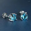 Boucles d'oreilles étalon luxe femelle cristal bleu pierre d'oreille de boucle d'oreille en argent couleur couleurs mignonnes de mariage zircon rond bijoux pour les femmes