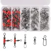 Tillbehör 120st Fishing Swivels Snaps Kit inkluderar 3 -vägs Triple Cross Line Connector Rolling Swivel Safety Snap Clips Fiske Tackle Set