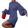 Lässige Kleider Frühling Frauen eleganter Punkt Druck Mini Kleid O-Neck Lantern Long Sleeve täglich lose T-Shirts Vestidos