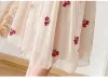 Koszule w stylu koreańsko -matowym bluzki bluzki słodki bownot krótki rękaw w kwiat haftowy haft ciążowy