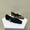 Chaussures décontractées Leopard Imprimé confortable Soft Squle Flat Femme's Luxury Mary Jane Boucle bouche peu profonde Single