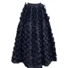 Kvinnors nya elastiska höga midja 3D Rose Luxury Ball Dress Long Desinger kjol Beige Black 2 färger