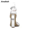 Sandales Aneikeh 2024 Été Élégant Open Toe Femmes Patent Lehe Backle Lace Up Fretwork High Heels Party Wedding 35-42