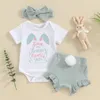 Giyim Setleri FocusNorm 3pcs Güzel Bebek Kızlar Paskalya Kıyafetleri 0-18m Mektup Baskı Kısa Kollu Romper Tops Tops Shorths