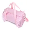 女の子のバレリーナバッグ用のパーソナライズされた子供ダンスバッグバレエクラスのためのピンクのレースダッフルカスタム刺繍バレエハンドバッグ