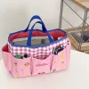 Taschen Bentoy Milkjoy Mode Kinderleinwand Handtasche Große Gitterspielzeug Aufbewahrungstasche Mädchen Stickbeutel mit äußerer Tasche