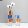 Vases Colored Crystal Cylinder Glass Vase Flowers Pots Desk Decoration Flower Arrangement Creative Floral Room Aesthetic Decor