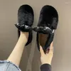 Casual Shoes Fashionabla Plush Cotton 2024 Autumn and Winter Style One Ben Ben Bow Tie Flat Bottomed Women's Zapatos