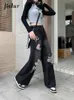 Jeans femininos American High Street Buraco Black Women Ins stay Loose Woman Casual Cintura de outono Feminino