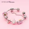 Strängar Athenaie 925 Sterling Silver Pink Emamel Vintage Fairy Tale Castle Charms Armband för kvinnor Födelsedag Valentine Day -gåva