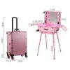 Bagage Pofessional resväska Makeup Studio Artist Cosmetic Case Beauty Trolley Bagage LED Light Mirror Box Pink Suithas